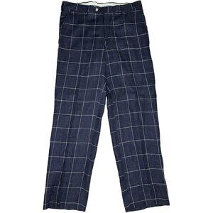 Turtleson Golf Pants Mens 100% Linen Blue Plaid Navy Blue 36x31